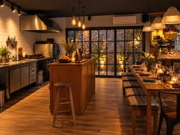 Warmly lit kitchen