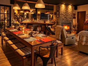Dining room and fireplace